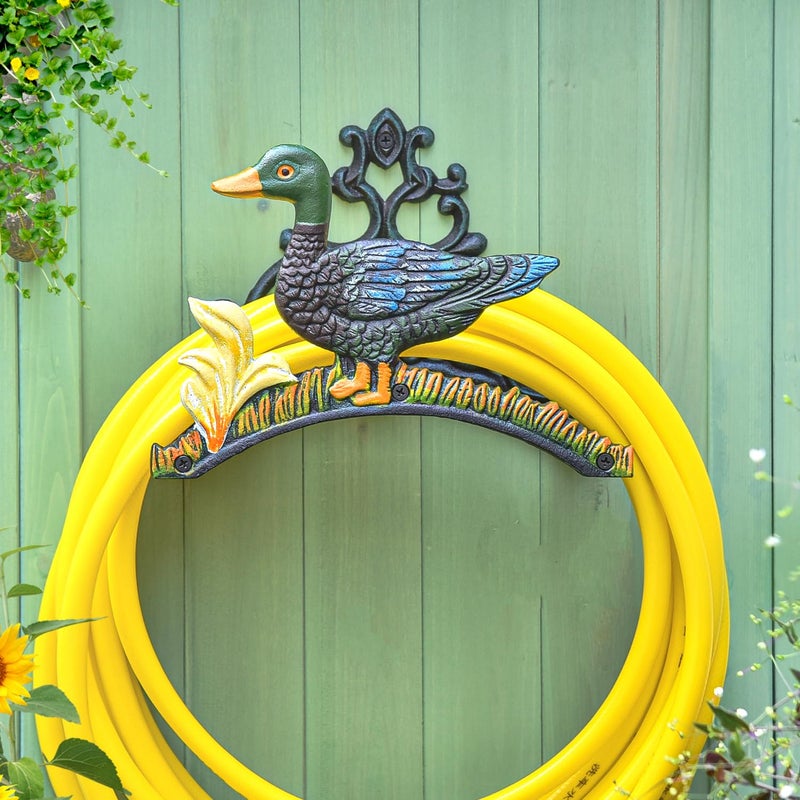 Sungmor Heavy Duty Cast Iron Garden Hose Holder | Water Hose Hanger Wall Mounted | Decorative Indoor Outdoor Hose Rack Reel | 50FT 75FT 100FT Water Hose Bulter Storage | Lovely Duck Metal Hose Stand - Image 2